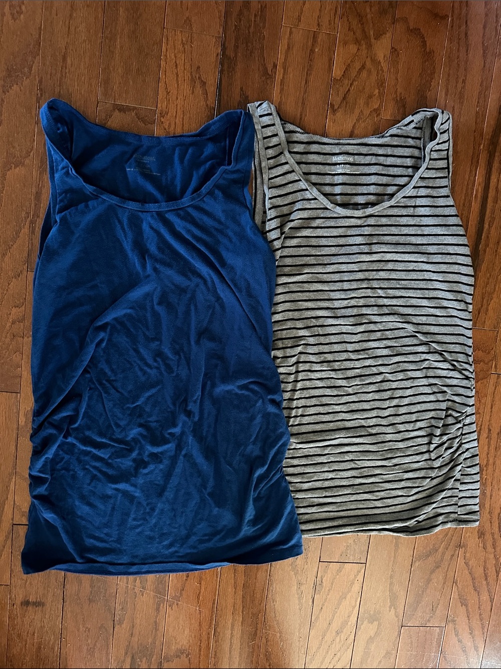 Motherhood maternity Blue Solid Tank & Gray Black Striped Tank - Pack